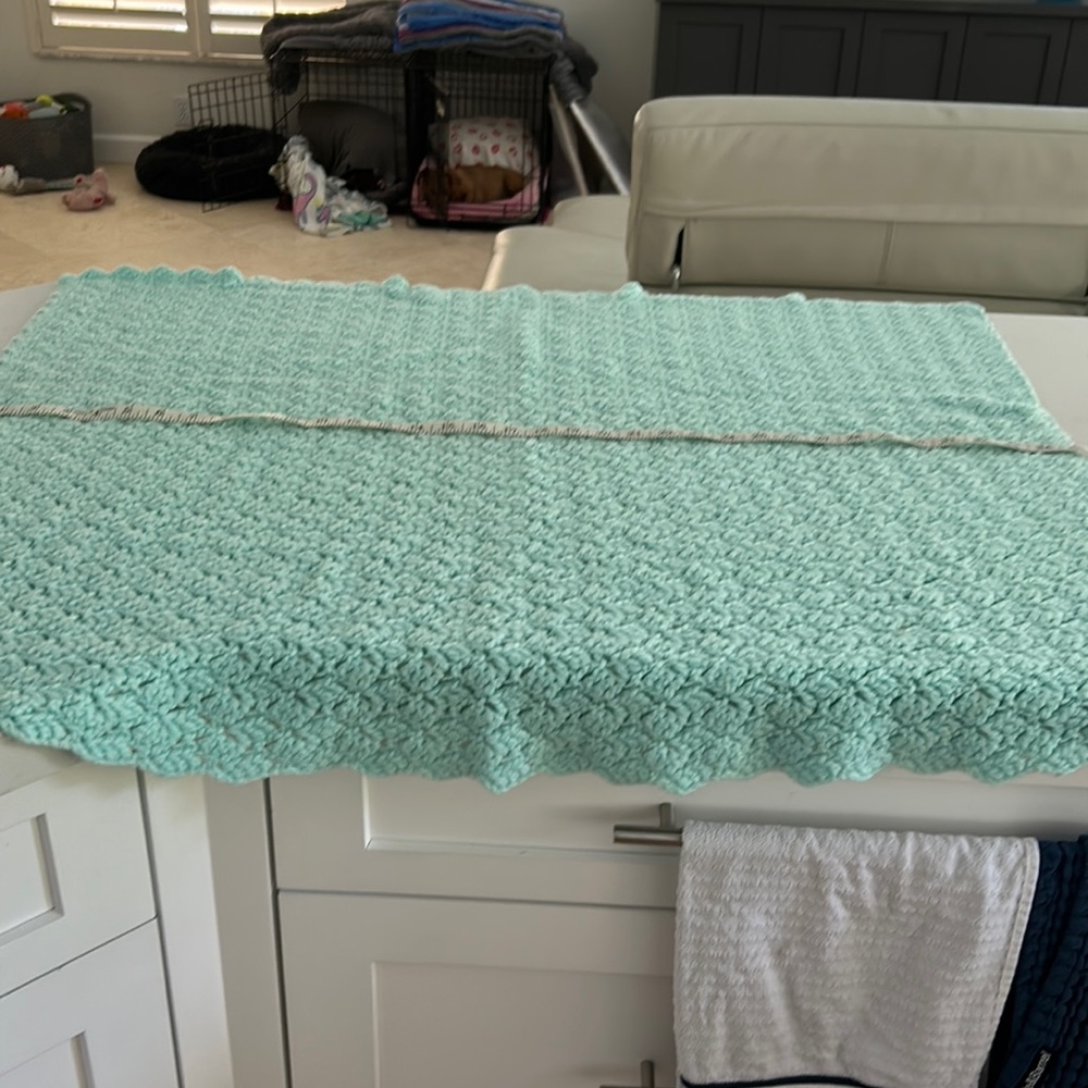 Hand made mint green baby knit blanket